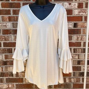 White Iridescent Top with Bell Sleeves